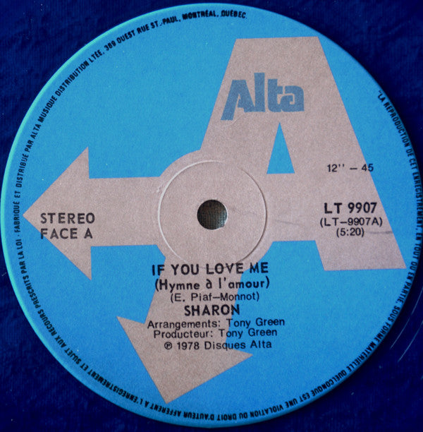 Sharon : If You Love Me (12", Blu)