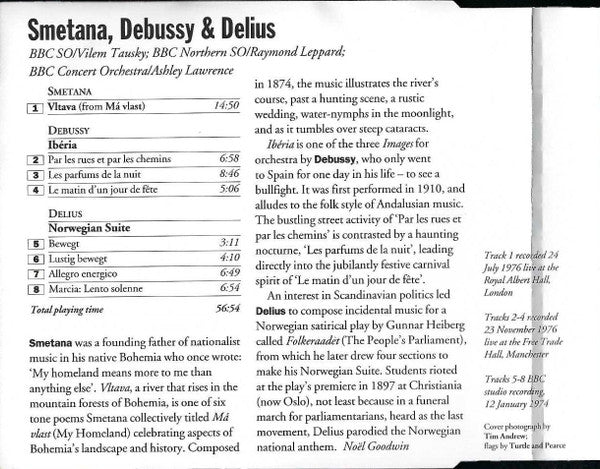 Smetana*, Debussy*, Delius* – BBC SO* / Vilem Tausky • BBC NSO* / Raymond Leppard • BBC CO* / Ashley Lawrence : Vltava / Ibéria / Norwegian Suite (CD, Comp)