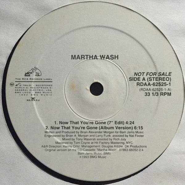 Martha Wash : Now That You're Gone (12", Promo)