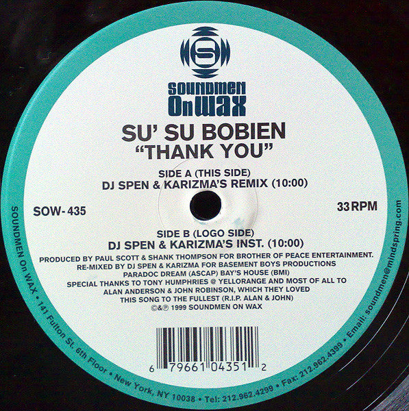 Su Su Bobien : Thank You (DJ Spen & Karizma Remixes) (2x12")