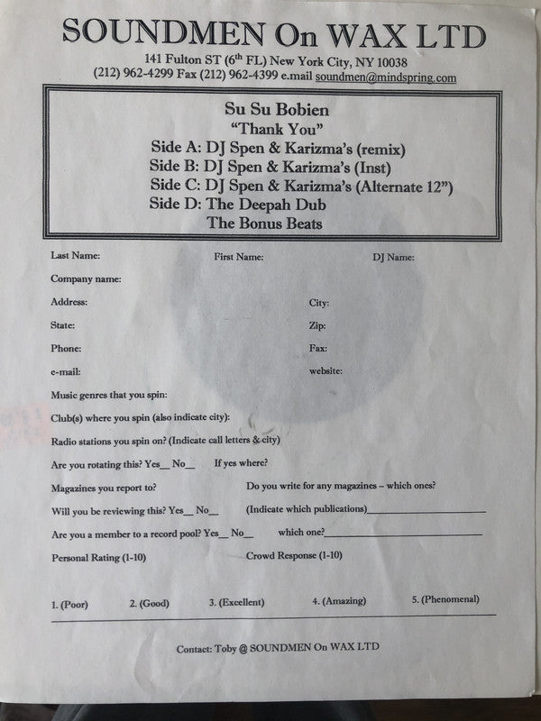 Su Su Bobien : Thank You (DJ Spen & Karizma Remixes) (2x12")