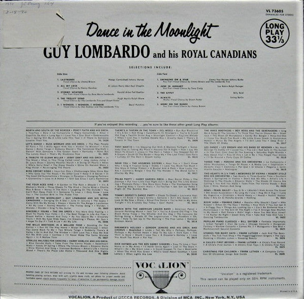 Guy Lombardo And His Royal Canadians : Dance In The Moonlight... (LP, Album)