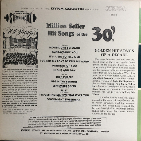 101 Strings : Million Seller Hit Songs Of The 30's (LP)
