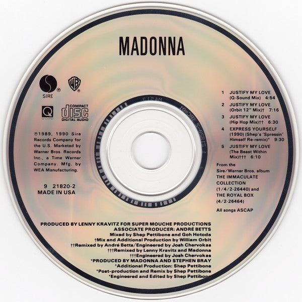 Madonna : Justify My Love (CD, Maxi, M/Print, Dig)