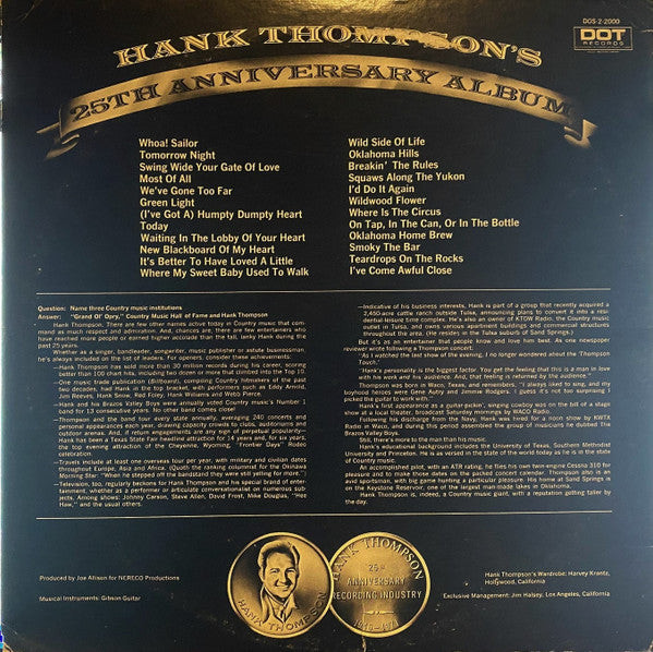 Hank Thompson : 25th Anniversary Album (2xLP, Comp, Club)