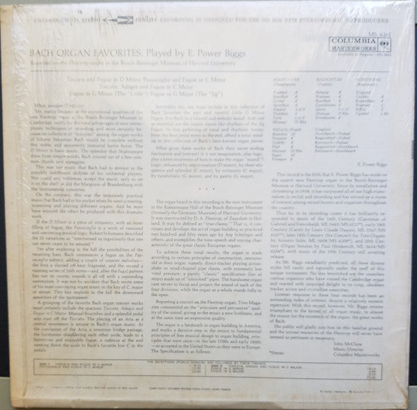 Johann Sebastian Bach : E. Power Biggs : Bach Organ Favorites (LP, Album, RE)