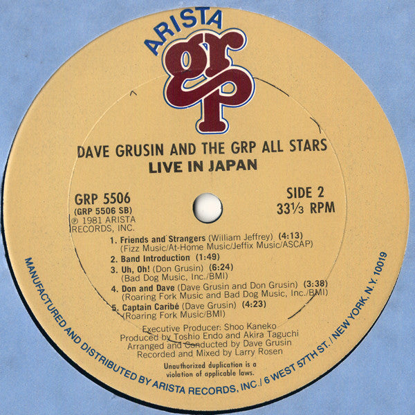 Dave Grusin And The GRP All-Stars : Live In Japan (LP, Album, Ter)