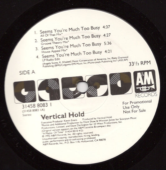 Vertical Hold : Seems You're Much Too Busy (12", Promo)