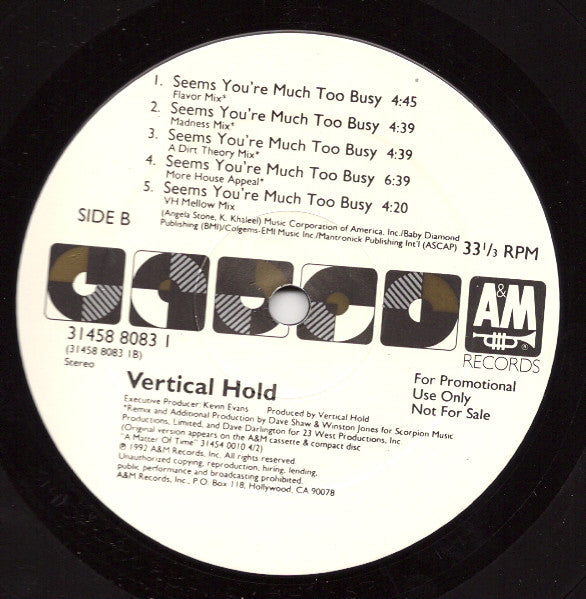 Vertical Hold : Seems You're Much Too Busy (12", Promo)