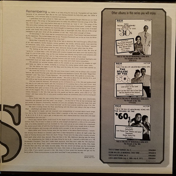 Various : This Is The Era Of Memorable Song Hits: The Decade Of The '40s (2xLP, Comp, Mono)