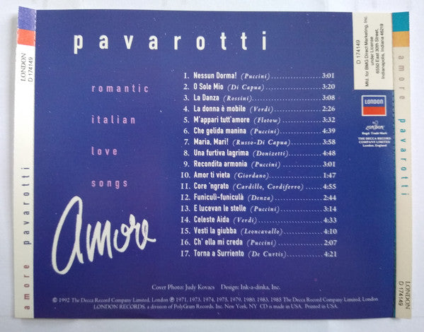 Luciano Pavarotti : Amore (Romantic Italian Love Songs) (CD, Comp, Club)