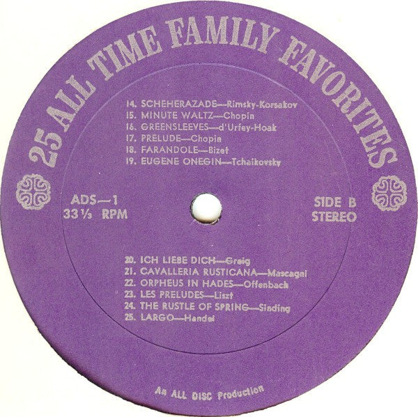 Unknown Artist : 25 All Time Family Favorites (LP, Comp)