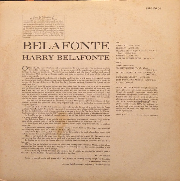 Harry Belafonte : Belafonte (LP, Album, RE, Bla)