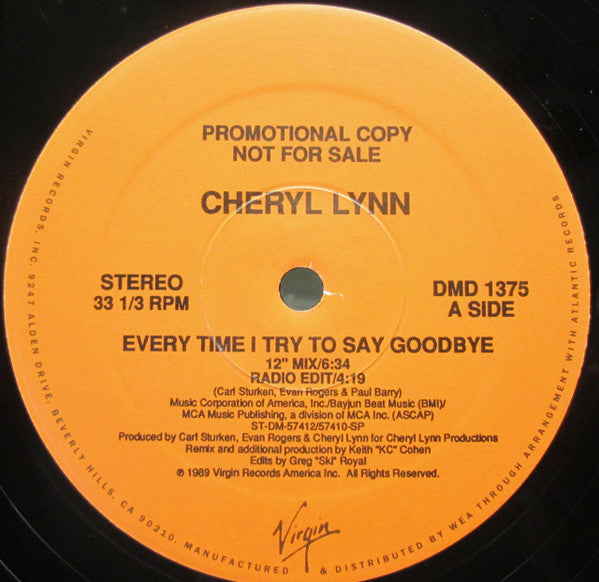 Cheryl Lynn : Every Time I Try To Say Goodbye (12", Promo)