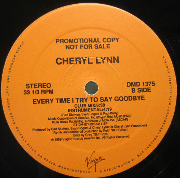 Cheryl Lynn : Every Time I Try To Say Goodbye (12", Promo)