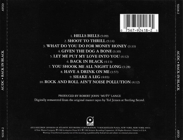 AC/DC : Back In Black (CD, Album, RE, RM)