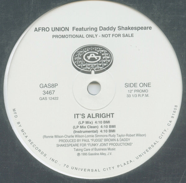 Afro Union Featuring Daddy Shakespeare : It's Alright (12", Promo)