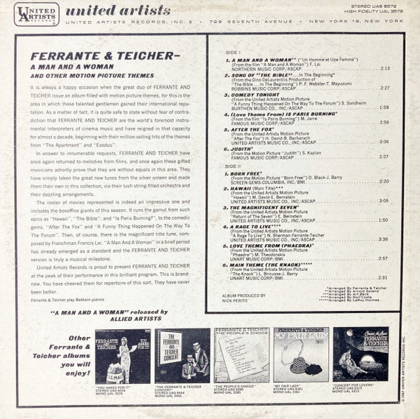 Ferrante & Teicher : "A Man And A Woman" And Other Motion Picture Themes (LP, Album)