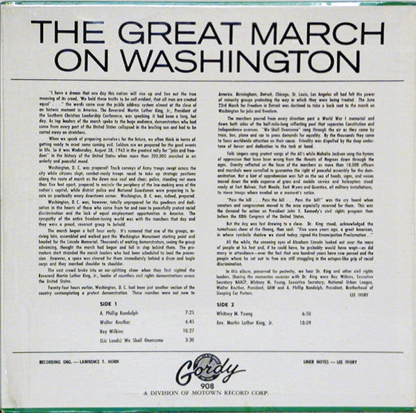 Various : The Great March On Washington (LP, Album, Mono)