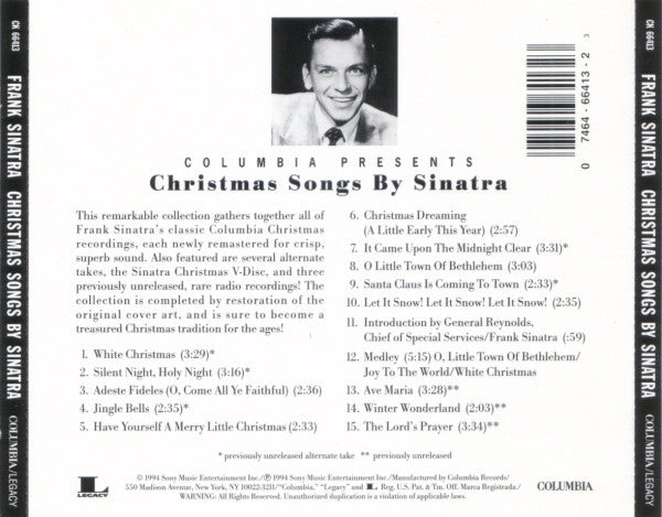 Frank Sinatra : Christmas Songs By Sinatra (CD, Comp, RM)