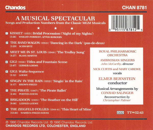 Elmer Bernstein, Royal Philharmonic Orchestra, The Ambrosian Singers, Nick Curtis (2), Mary Carewe : A Musical Spectacular (Songs And Production Numbers From The Classic MGM Musicals) (CD, Album)
