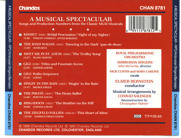 Elmer Bernstein, Royal Philharmonic Orchestra, The Ambrosian Singers, Nick Curtis (2), Mary Carewe : A Musical Spectacular (Songs And Production Numbers From The Classic MGM Musicals) (CD, Album)