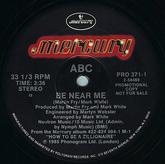 ABC : Be Near Me (12", Single, Promo)