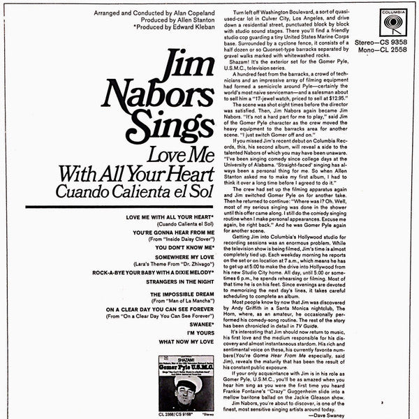 Jim Nabors : Jim Nabors Sings Love Me With All Your Heart (LP, Album)