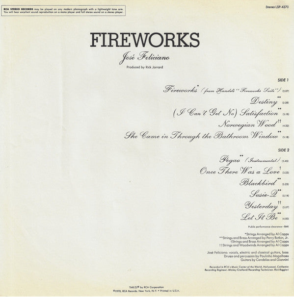 José Feliciano : Fireworks (LP, Album)