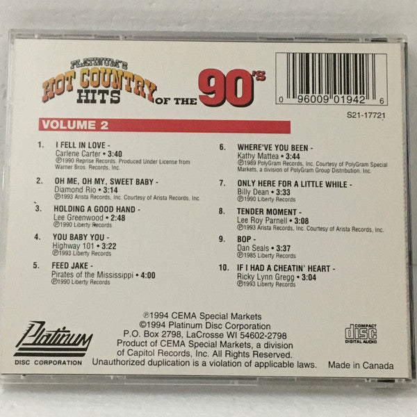 Various : Platinum's Hot Country Hits Of The 90's Volume 2 (CD, Comp)