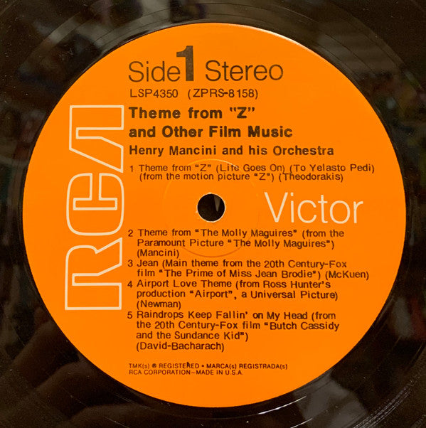 Henry Mancini And His Orchestra : Theme From "Z" And Other Film Music (LP, Ind)