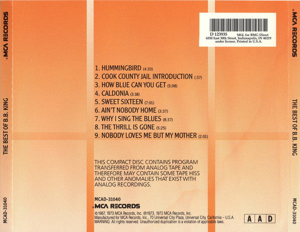 B.B. King : The Best Of B.B. King (CD, Comp, Club, RM)