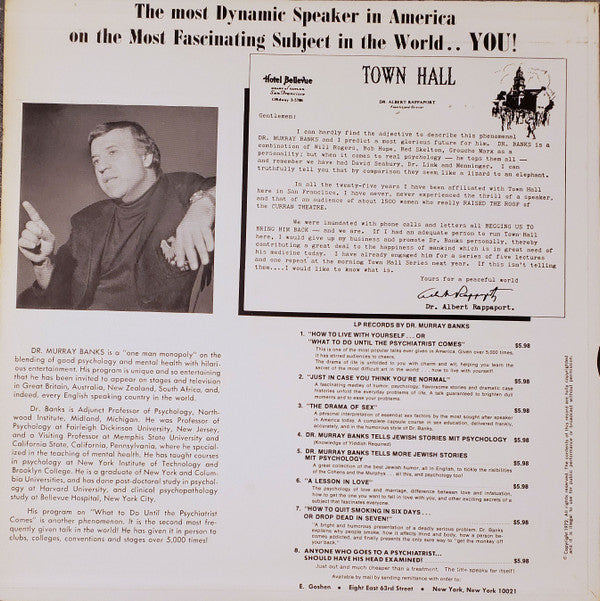 Dr. Murray Banks : How To Live With Yourself... Or... What To Do Until The Psychiatrist Comes (LP, RE)