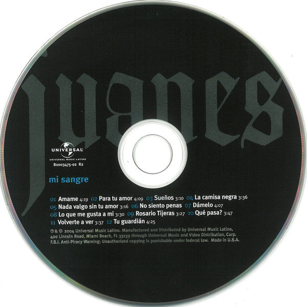 Juanes : Mi Sangre (CD, Album, Club)