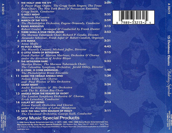 Various : 15 Christmas Classics - Holiday Splendor (CD, Comp)