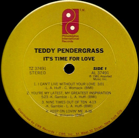 Teddy Pendergrass : It's Time For Love (LP, Album, Pit)