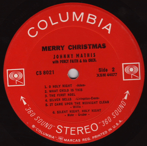 Johnny Mathis With Percy Faith & His Orchestra : Merry Christmas (LP, Album, RE)