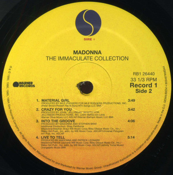 Madonna : The Immaculate Collection (2xLP, Album, Comp, RE, RP, Gat)