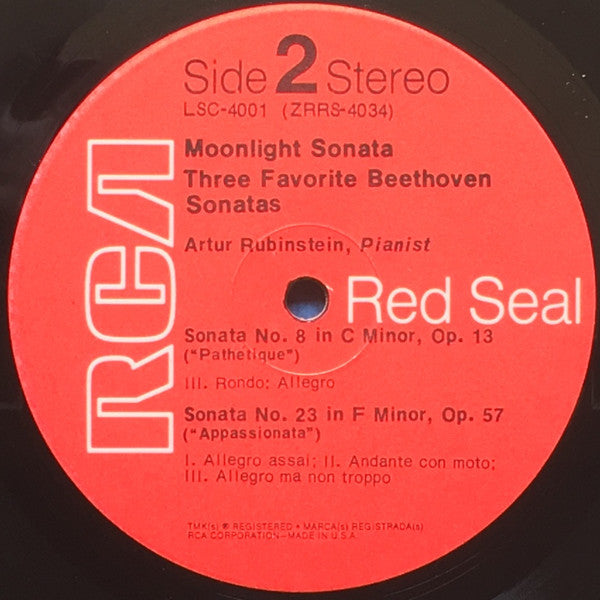 Arthur Rubinstein : Moonlight Sonata: Three Favorite Beethoven Sonatas (LP, Album, RE, Ind)