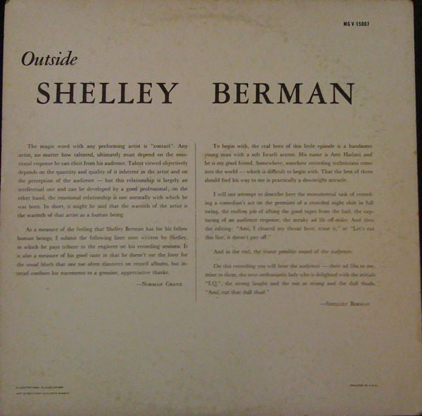 Shelley Berman : Outside Shelley Berman (LP, Album, Mono)