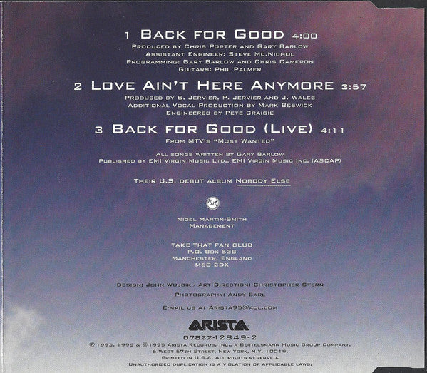 Take That : Back For Good (CD, Single)