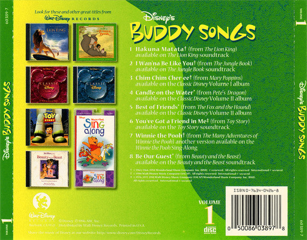 Various : Disney's Buddy Songs, Volume 1 (CD, Comp)