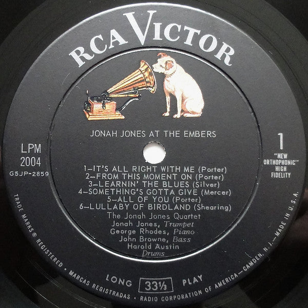 The Jonah Jones Quartet : Jonah Jones At The Embers (LP, Album, Mono, RE)