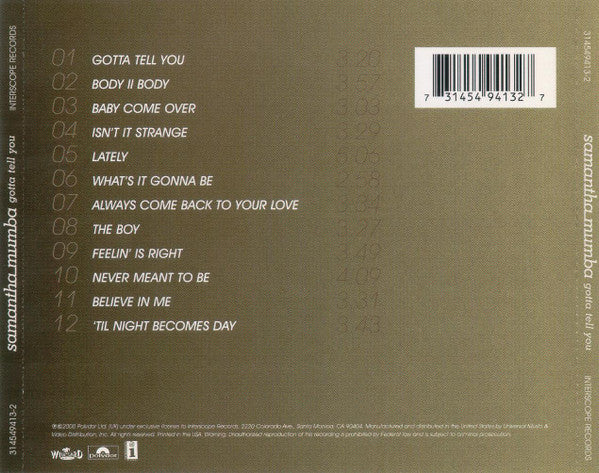 Samantha Mumba : Gotta Tell You (CD, Album)