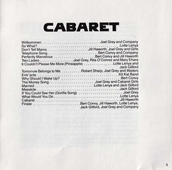 Harold Prince In Association With Ruth Mitchell Presents The New Musical Starring Jill Haworth, Jack Gilford, Bert Convy And Lotte Lenya : Cabaret - Original Broadway Cast (CD, Album, RE)