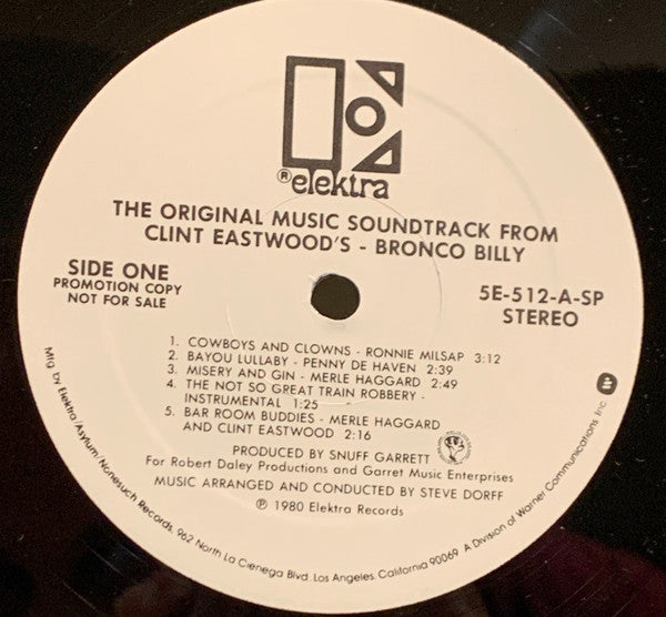 Various : The Original Music Soundtrack From Clint Eastwood's - Bronco Billy (LP, Album, Promo, Spe)