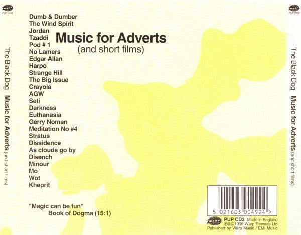 The Black Dog : Music For Adverts (And Short Films) (CD, Album)