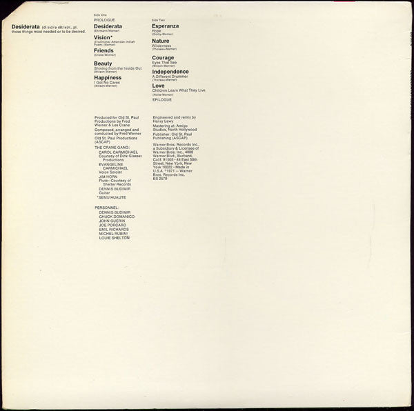 Les Crane : Desiderata (LP, Album)
