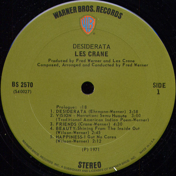 Les Crane : Desiderata (LP, Album)