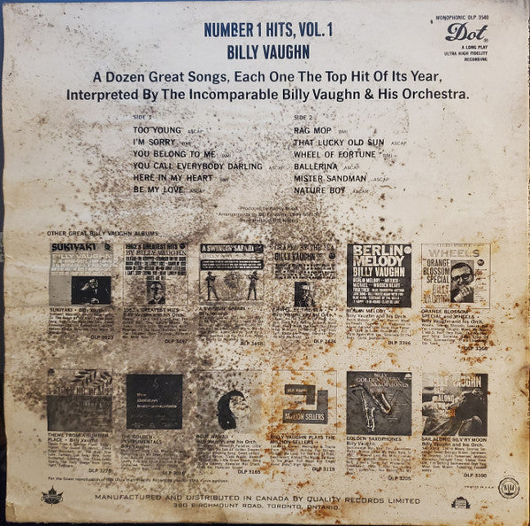 Billy Vaughn : Number 1 Hits, Vol. 1 (LP, Mono)